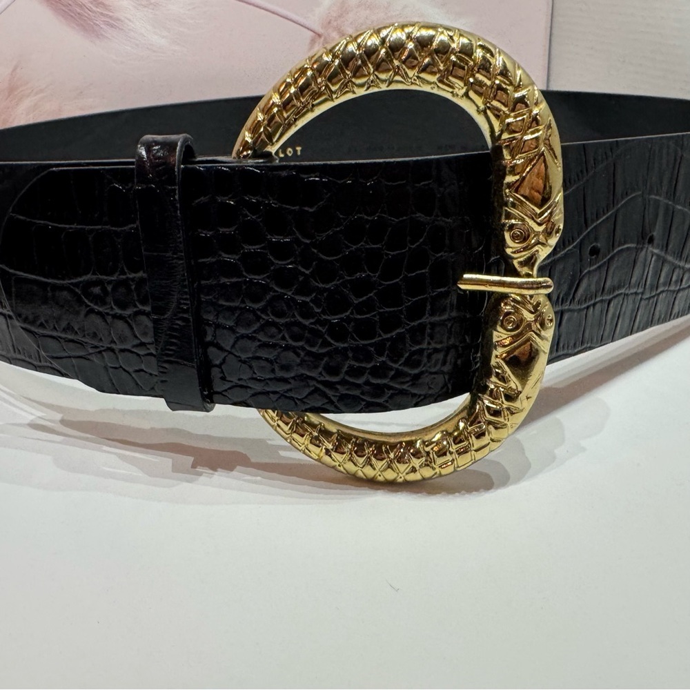 Claudie Pierlot T1 Small Snake Buckle Croc Embossed Leather Wide Belt - Picture 2 of 11